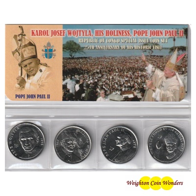 2004 4 x 1 Franc Coins - 25th Anniversary Pope John Paul